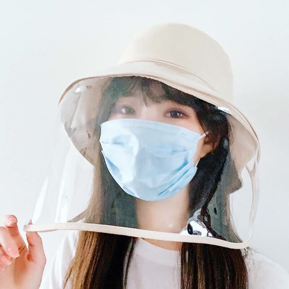 Removable face shield bucket hat (Beige)